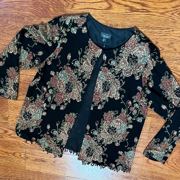 Dressbarn Woman Collection Floral Open Face Cardigan With Beaded Detail - Picture 1 of 16
